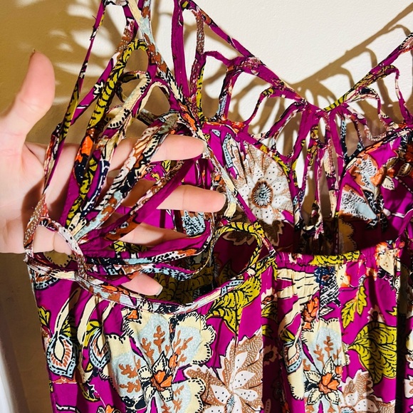 Anthropologie Bird Floral Maxi Dress Boho Magenta Strappy Cutout Pink Size 2X - Picture 9 of 12